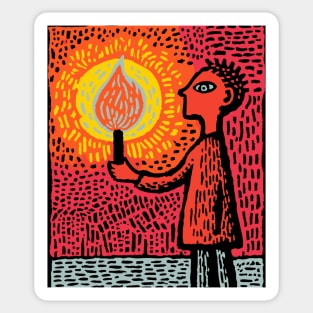 The Fire Bearer | Mythic Linocut Art Sticker